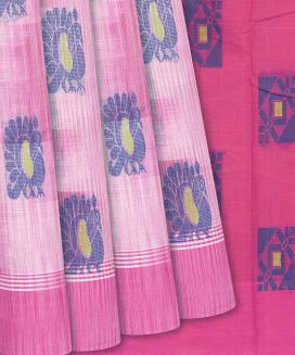 Pink Handwoven Rasipuram Cotton Saree With Annam Motifs
