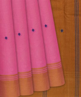 Dark Peach Handwoven Rasipuram Cotton Saree With Diamond Motifs
