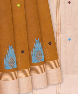 Mustard Handwoven Rasipuram Cotton Saree With Diamond Motifs
