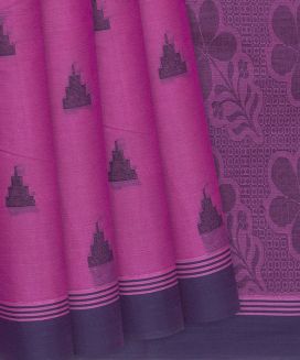 Hot Pink Handloom Rasipuram Cotton Saree With Temple Buttas

