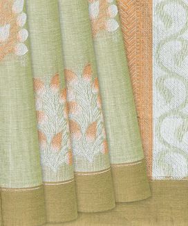 Cardamom Green Handwoven Rasipuram Cotton Saree With Floral Motifs
