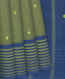 Sage Green Handloom Rasipuram Cotton Saree With Diamond Buttas
