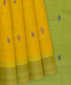 Mustard Handloom Rasipuram Cotton Saree With Floral Motifs

