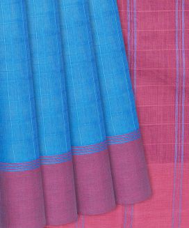 Sky Blue Handloom Rasipuram Cotton Saree With Checks
