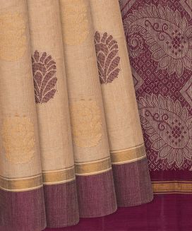 Sandal Handloom Rasipuram Cotton Saree With Floral Motifs
