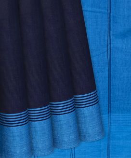 Dark Blue Handwoven Rasipuram Plain Cotton Saree
