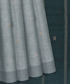 Grey Handloom Rasipuram Cotton Saree With Square Buttas
