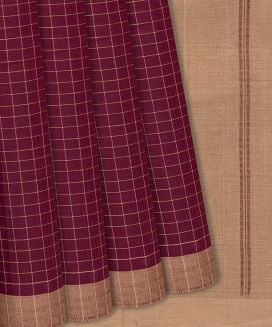 Crimson Handwoven Rasipuram Cotton Saree With Checks 
