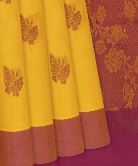 Yellow Handloom Rasipuram Cotton Saree With Butterfly Motifs

