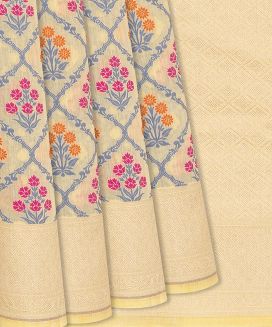 Sandal Handloom Banarasi Cotton Saree With Meenakari Motifs
