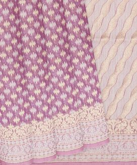 Lavender Handloom Banarasi Cotton Saree With Triangle Motifs
