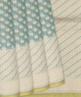 Steel Blue Handloom Banarasi Cotton Saree With Triangle Motifs
