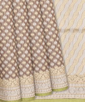 Taupe Handloom Banarasi Cotton Saree With Triangle Motifs
