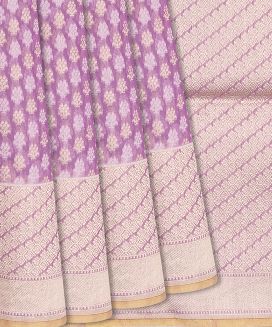 Purple Handloom Banarasi Cotton Saree With Floral Motifs
