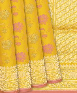 Mustard Handloom Banarasi Silk Saree With Meena Floral Motifs
