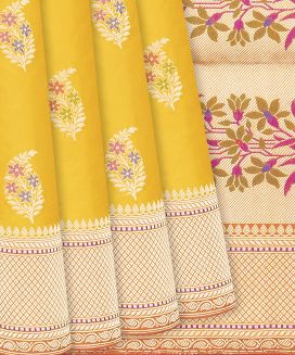 Yellow Handloom Banarasi Silk Saree With Meena Buttas
