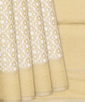 Cream Handloom Banarasi Tissue Silk Saree With Jaal Motifs
