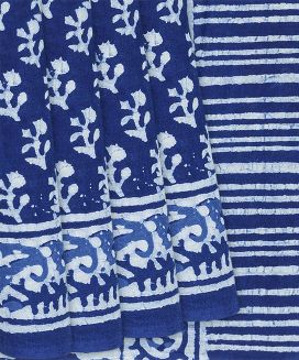 Blue Jaipur Cotton Saree With Printed Floral Motifs
