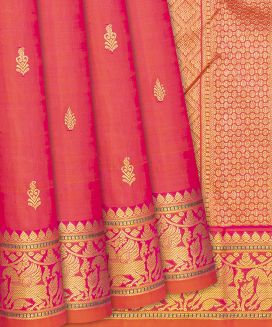 Peach Handloom Kanchipuram Silk Saree With Floral Buttas

