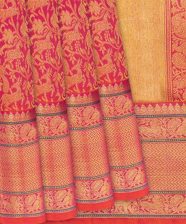 Pink Handloom Kanchipuram Silk Saree With Vanasingaram Motifs
