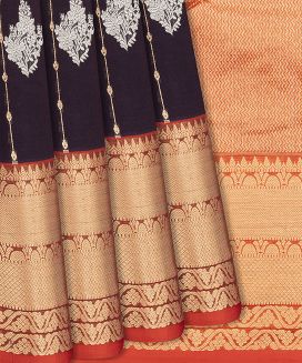 Black Handloom Chirala Silk Cotton Saree With Floral Motifs
