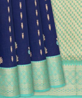 Navy Blue Handloom Chirala Silk Cotton Saree With Floral Motifs
