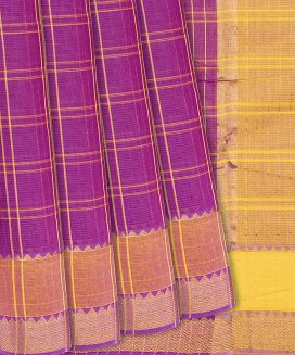 Pink Handloom Mangalagiri Cotton Saree With Checks
