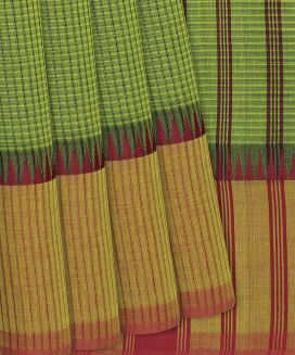 Green Handloom Mangalagiri Cotton Saree With Checks
