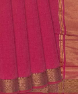 Hot Pink Handwoven Mangalagiri Cotton Saree With Zari Border
