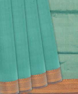 Turquoise Handloom Mangalagiri Plain Cotton Saree 
