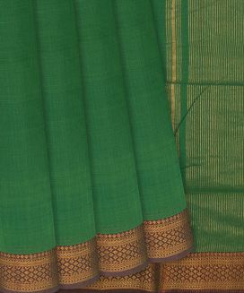 Dark Green Handwoven Mangalagiri Cotton Saree 
