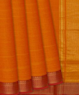 Orange Handwoven Mangalagiri Cotton Saree With Crimson Border
