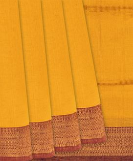 Turmeric Yellow Handloom Mangalagiri Plain Cotton Saree 
