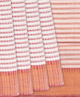 Off White Handloom Mangalagiri Cotton Saree With Stripes
