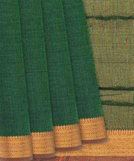 Dark Green Handloom Mangalagiri Plain Cotton Saree 
