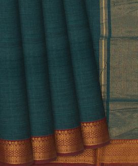 Teal Handwoven Mangalagiri Cotton Saree With Crimson Border
