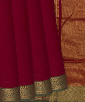 Crimson Handwoven Mangalagiri Cotton Saree With Green Border
