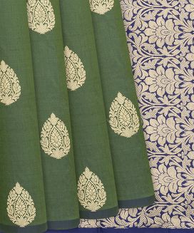 Leafy Green Handloom Banarasi Silk Saree With Floral Buttas
