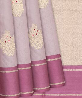 Dusty Pink Handloom Banarasi Silk Saree With Floral Buttas
