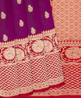 Magenta Handloom Banarasi Silk Saree With Floral Zari Buttas
