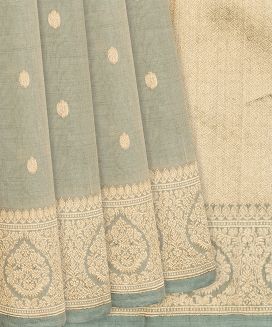 Cardamom Green Handloom Banarasi Tissue Silk Saree With Coin Motifs
