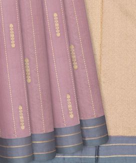 Dusty Pink Handloom Banarasi Silk Saree With Dotted Stripes
