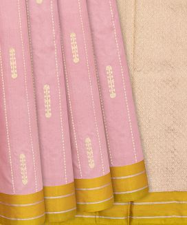 Baby Pink Handloom Banarasi Silk Saree With Dotted Stripes
