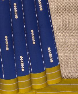 Blue Handloom Banarasi Silk Saree With Dotted Stripes
