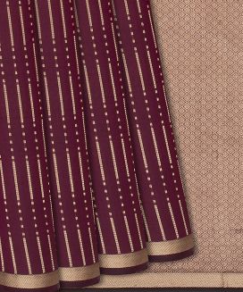 Maroon Handloom Banarasi Silk Saree With Dotted Stripes
