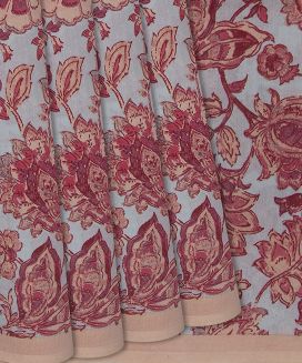 Grey Handloom Chanderi Cotton Saree With Printed Floral Motifs
