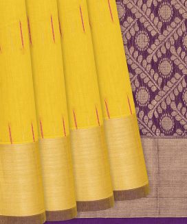 Yellow Handloom Chirala Silk Cotton Saree With Raindrop Motifs
