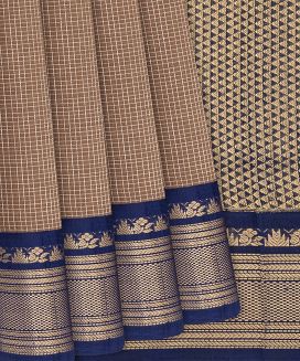 Brown Handloom Chirala Silk Cotton Saree With Checks
