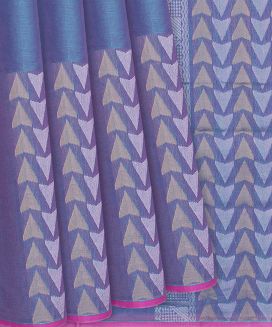 Purple Handwoven Village Cotton Saree With Triangle Motifs
