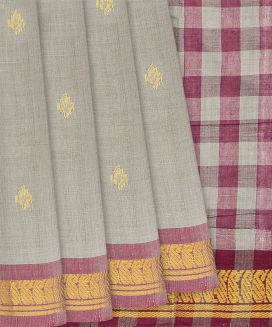 Grey Handloom Kadapa Cotton Saree With Floral Motifs
